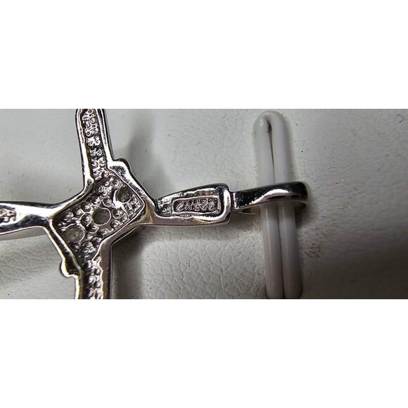 925 Sterling Silver and Real Diamond Accented Cross Pendant 1.25"L - Picture 7 of 10